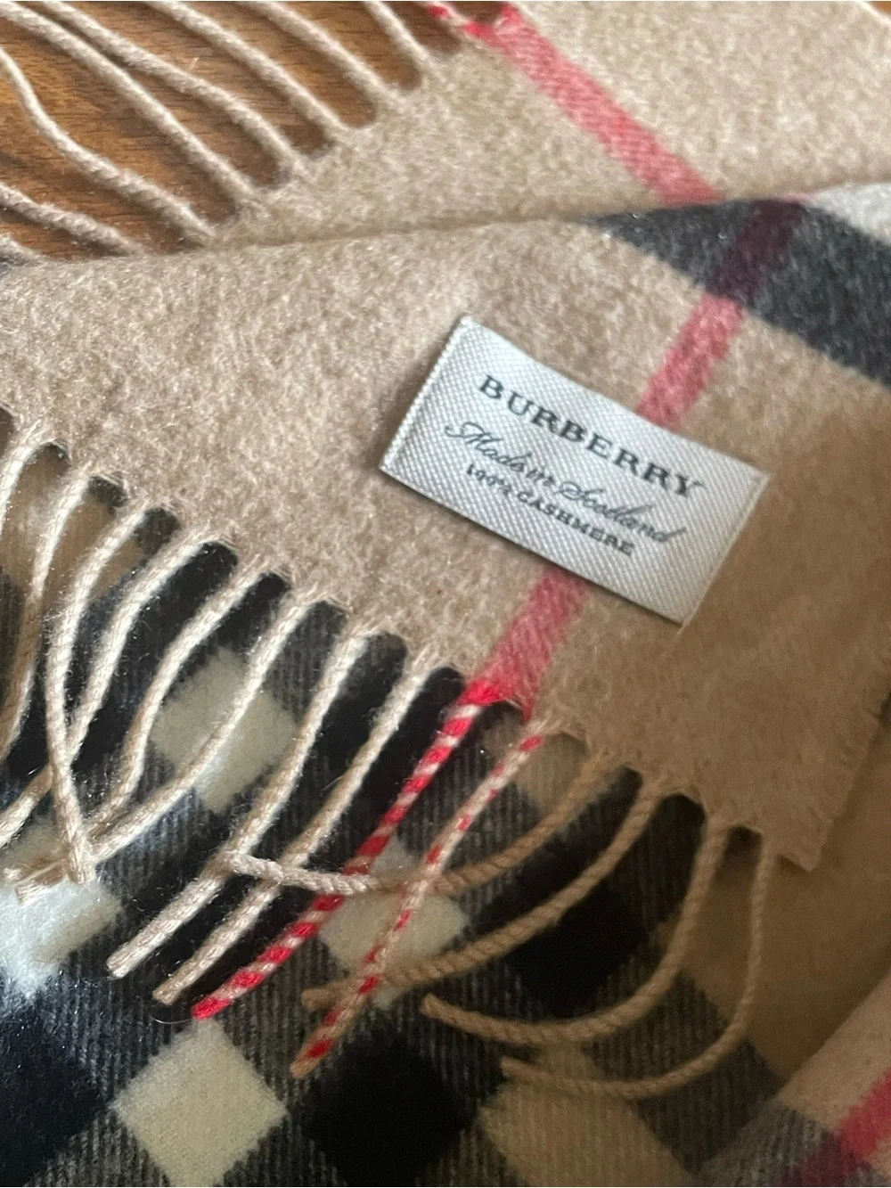 Burberry Beige Black & Red Classic Check Wool Scarf